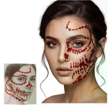 Imagem de Adereço Halloween: Pedras Strass Autoadesiva Facial Caveira Luxo (1 Un