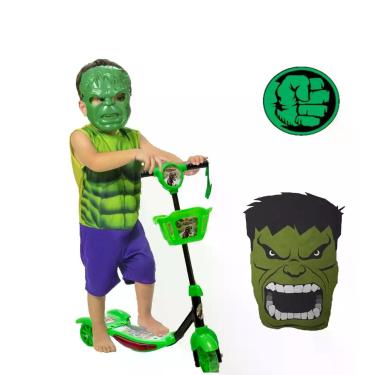 Imagem de Patinete Verde Resistente 3 Rodas E Fantasia De Hulk - DM Toys