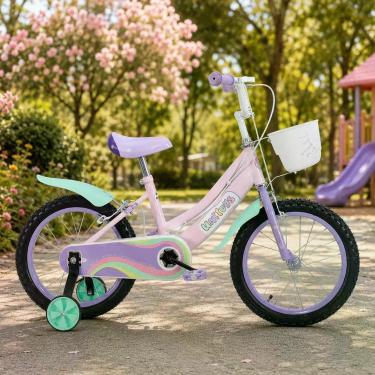 Imagem de Bicicleta Infantil Aro 16 Rosa Com Rodinhas Cesta E Freios Unitoys
