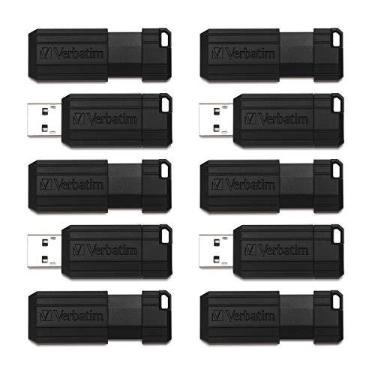 Imagem de Verbatim Pen Drive retrátil USB 2.0 PinStripe de 64 GB com proteção antimicrobiana Microban – Pacote com 10 unidades – Preto
