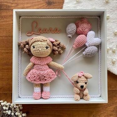 Imagem de Porta Maternidade Amigurumi Nicho - Menina e Cachorrinho