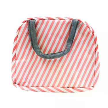 Imagem de Bolsa Marmita Lancheira Termica Estampada Trabalho Faculdade Estampa: Listrado Rosa