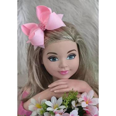 Imagem de Laço Belli Bico de Pato Rosa Bebê com Miolo de Pérolas - Princesa Bell