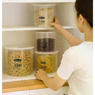 Imagem de Kit 4 Potes Plástico Conserva Guarda Armazenar Tampa Arroz Feijão Comi