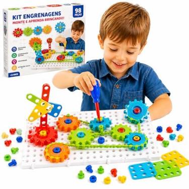 Imagem de Brinquedo Educativo STEM Engrenagens 98 Peças – Brinquedo Pedagógico para TDAH, Autismo e Coordenação Motora, Ideal para Crianças de 3 a 10 Anos, Professores e Terapeutas Ocupacionais