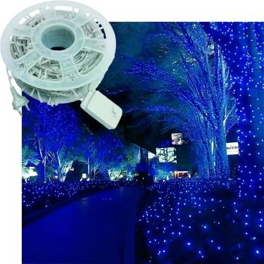 Imagem de Pisca Cordão Natalino para Decoração com 300 Lâmpadas LED Azul 50m Fio Branco 220V Azul