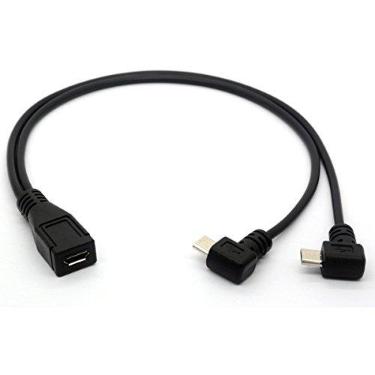 Imagem de BSHTU Cabo micro USB de 90 graus, 25 cm, 1 fêmea para 2 machos de 90 graus, preto, cabo de carregamento de alta velocidade, suporta transferência de dados de 480 MBPS, compatível com LG 5450, tablet