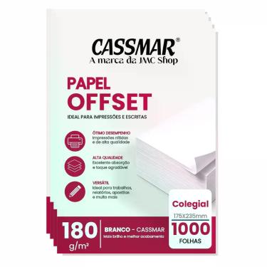 Imagem de Papel Offset 180g Colegial 175X235mm Branco 1000fls - Cassmar