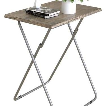 Imagem de ZHUJERRY Bandejas de TV, mesa de jantar dobrável, mesa de jantar para comer com estrutura de metal resistente, pequenas bandejas dobráveis para sala de estar, sofá, cama, sem necessidade de montagem