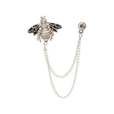 Imagem de AN KINGPiiN Broche de lapela para homens abelha com corrente pendurada broche de terno, brincos de camisa acessórios masculinos (prata), Metal