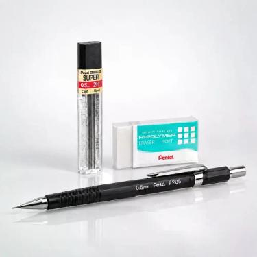 Imagem de Kit Lapiseira 0.5mm Grafite 12 Minas Borracha Para Escrever Rascunho A