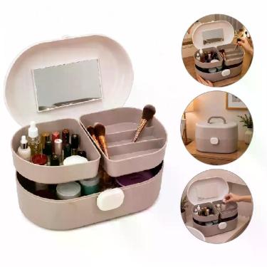 Imagem de Bolsa porta maquiagem maleta cosmeticos 5 compartimentos com espelho o
