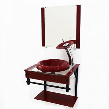Imagem de GABINETE DE VIDRO 45CM APX COM CUBA CHAPEU VERMELHO CEREJA