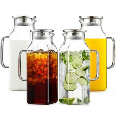Imagem de Netany Pacote com 4 jarras de vidro quadradas de 2 litros/1,927 g com tampa e alça para geladeira, chá gelado e café, utensílios de bebidas, jarro de borossilicato resistente ao calor para bebidas