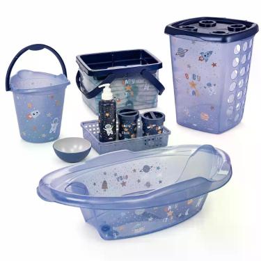 Imagem de Kit Luxo Astronauta Para Bebê 9 Peças Banheira Cesto 38L Balde 8L Caix
