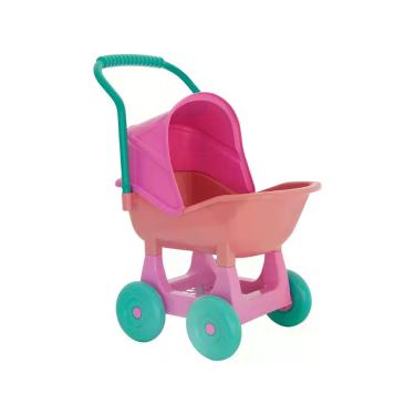 Imagem de Carrinho Bebê Boneca Infantil Ninos Rosa Plástico Capota Regulável Cot