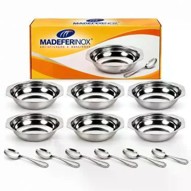 Imagem de Conjunto Sobremesa Inox 12 Peças com 6 Tigelas e 6 Colheres Madeferino