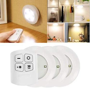 Imagem de Kit 3 Luminaria Controle Remoto Led Spot Lampada Sem Fio Teto Parede Armários