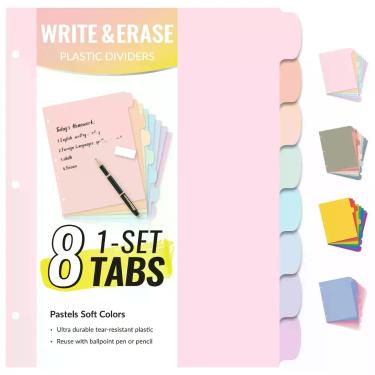 Imagem de Divisórias para Fichário Sooez 8 Abas Escreva e Apague Tons Pastel