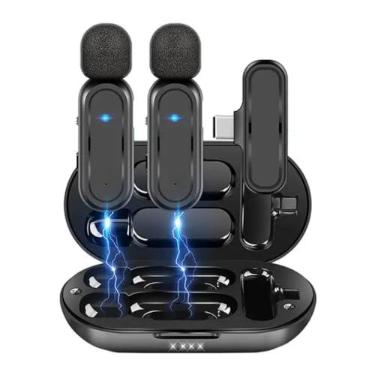 Imagem de Microfone de Lapela sem Fio Profissional Anti Ruído com Bluetooth para Celular Smartphone Android Samsung entrada Tipo C Iphone 15 16 Pro Max