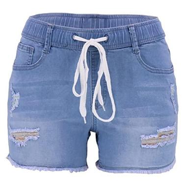 Imagem de Shorts jeans para mulheres jeans curto cintura média calças quentes confortáveis elásticas clube festa shorts booty shorts, azul claro, XGG
