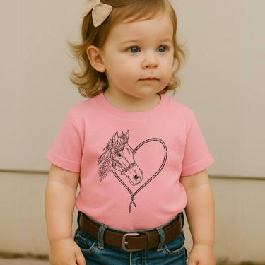 Imagem de Camiseta Blusa Infantil Modinha Estampa Cavalo Coração Lindo Fofo Amor