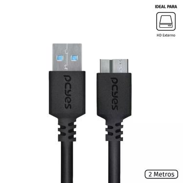 Imagem de Cabo Para Hd Externo Usb A 3.0 Macho Para Micro Usb B 3.0 (10 Pinos) Macho 28Awg Puro Cobre 2 Metros