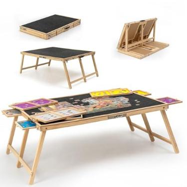 Imagem de Tektalk Tabuleiro De Quebra-Cabeça Dobrável Com 2.000 Peças E Capa, Mesa De Quebra-Cabeça De Madeira Com 8 Gavetas, Cavalete De Quebra-Cabeça Portátil Com Pernas Dobráveis, Mesas De Quebra-Cabeça P