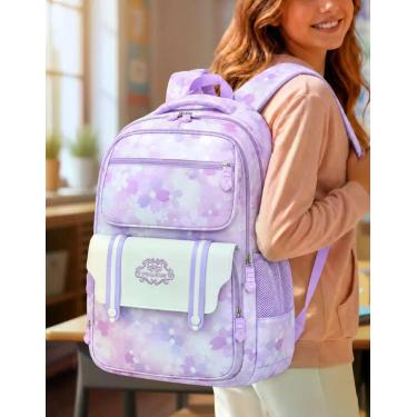 Imagem de Mochila Adolescente Grande Escolar Estudante Abertura 180 - M3M, Lilás