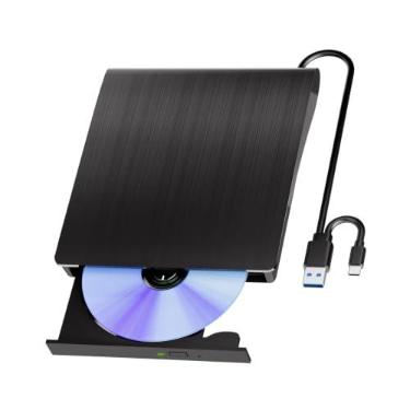 Imagem de Unidade Blu-Ray externa, suporta leitura/gravação de discos de 50 G, gravador Blu-Ray 3D portátil com USB 3.0 e tipo C, leitor de Blu-Ray, para Windows XP/7/8/10/11 MacOS para laptop, desktop, Mac