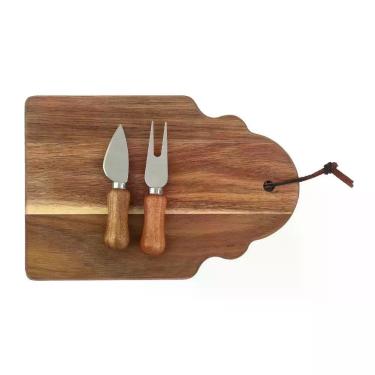 Imagem de Kit para Queijo Inox com 3 Peças Madeira Amadeirado Acasa 28CM