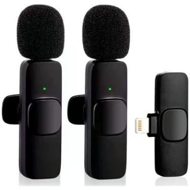 Imagem de Kit 2 Microfone De Lapela Sem Fio Wireless Um Receptor Profissional Alcance 20 Metros Lightning