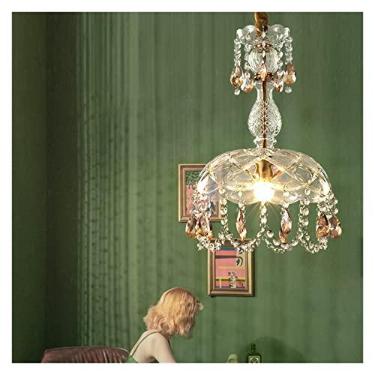 Imagem de Lustre de cristal Internet Celebridade Europeu Retro Quarto Luminária pendente de cabeceira Sala de jantar Sala de estar TV Barra de parede Lustre pequeno de cristal de cabeça única (Tamanho