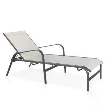 Imagem de Espreguiçadeira Para Piscina, área Externa, Jardim, Em Alumínio - Grafite E Tela Sling Cinza