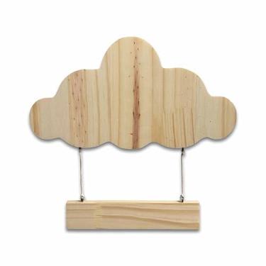Imagem de kiaga.com.br, Porta Maternidade Para Quarto Infantil Em Pinus Nuvem Com Plaquinha Cor:NATURAL;Tamanho:15,1x28,4 cm