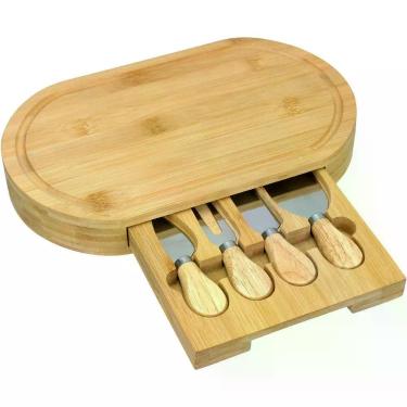 Imagem de Jogo de Queijos Home&co Bambu Natural com Tampa Inox e Tabua para Cozinha e Mesa Posta 4 Peças