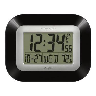 Imagem de Relógio de parede digital atômico La Crosse Technology com temperatura interna, preto, 21 cm (WT-8005U-B-INT WT-8005U-B)