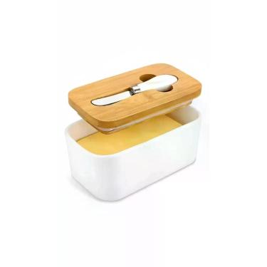 Imagem de Mantegueira Branca De Porcelana Com Haüskraft Tampa De Bambu - Congrat