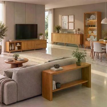 Imagem de Conjunto Ambiente Naturalle com Cristaleira 81,8CM Aparador 136CM Rack TV 250CM Buffet 223,2CM Madeira Amadeirado