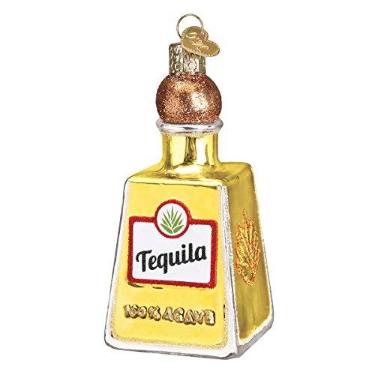 Imagem de Old World Christmas Enfeite soprado de vidro de garrafa de tequila para árvore de Natal, decoração de férias feita à mão, coleção de bebidas para adultos