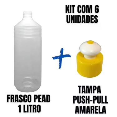 Imagem de Frasco Plástico PEAD Estriado 1L com Tampa Push-Pull - Kit com 6 Unida