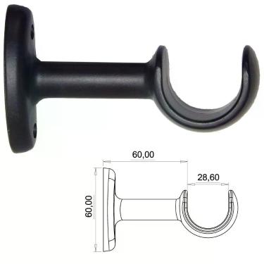 Imagem de Suporte para Varão de Cortina Alumínio 28mm Preto Fosco Bella Arte