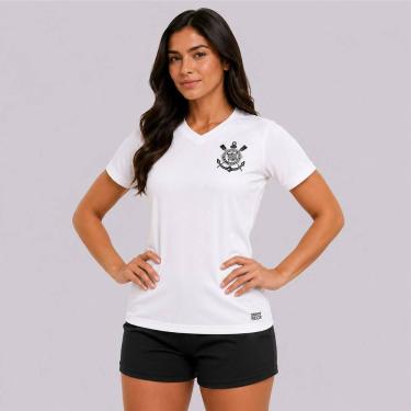 Imagem de Camisa Baby Look Corinthians Fitness Dry Feminina Branca, GG