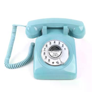 Imagem de Telefone de disco MCHEETA vintage com fio e rediscagem, azul