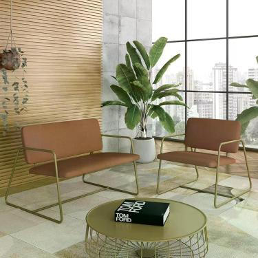 Imagem de Kit Namoradeira Com Poltrona Sintra Industrial Dourado/terracota - M.a