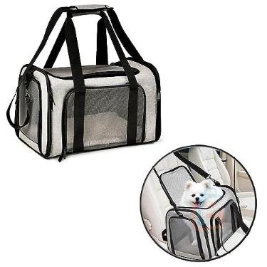 Imagem de Bolsa Transporte Pet para Avião Cabine Viagem Ventilação Cães e Gatos Reforçada até 14kg Tela Arejada Alça e Tapete Removível - Duke & Dixie (Cinza/Preto)