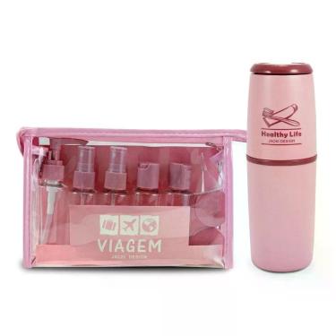 Imagem de Kit Porta Escova De Dentes + Frascos De Viagem 10 Pcs Rosa