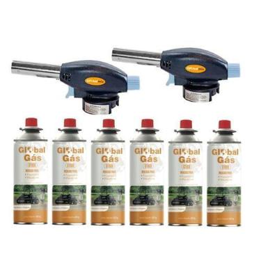 Imagem de Kit 2 maçarico culinário automático controle de chama + 6 refil gás bu
