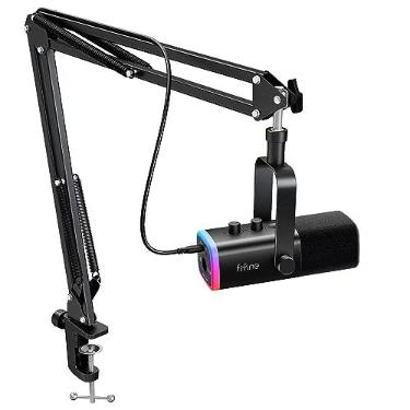 Imagem de FIFINE AM8T conjunto de microfone para jogos XLR/USB，para PC Podcasting | Kit de microfone RGB para computador com suporte para braço de lança,para gravação de voz vocal, Preto