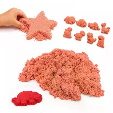 Imagem de Areia Mágica de Modelar Linha Dinossauro com Textura Macia e 8 Moldes para Brincadeiras Sensoriais Rosa Draik